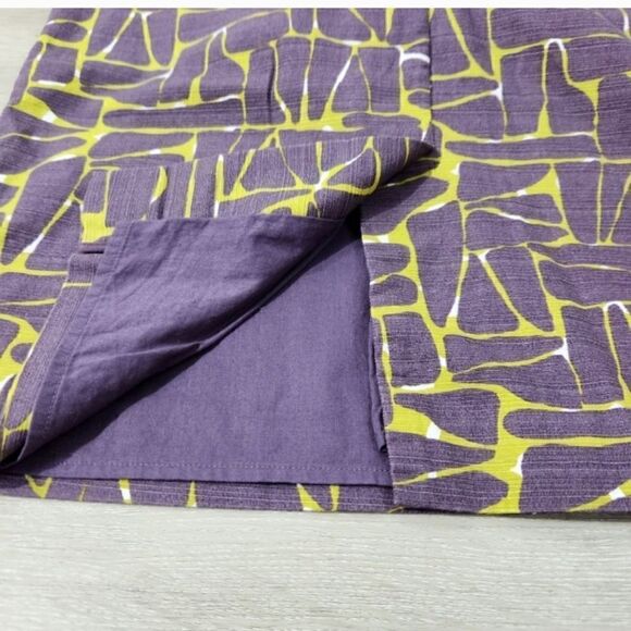 Boden Geometric Cotton V Neck Sheath Dress  Purple and Green - Picture 8 of 13